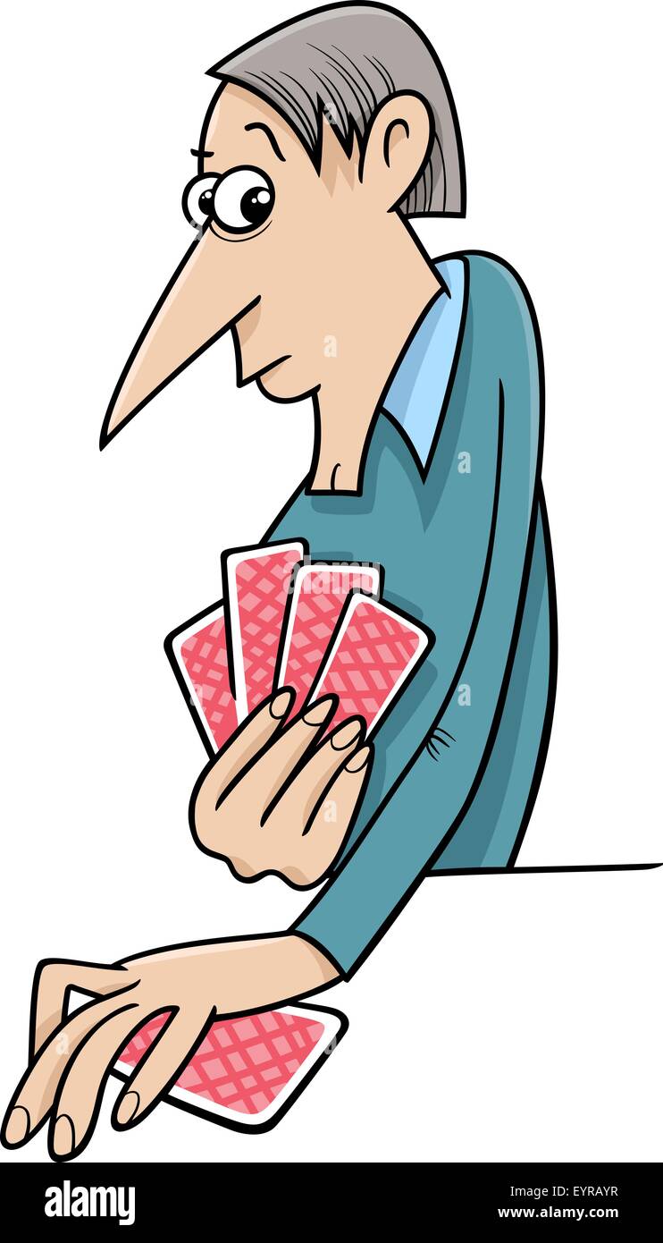 Cartoon illustration man playing cards hires stock photography and