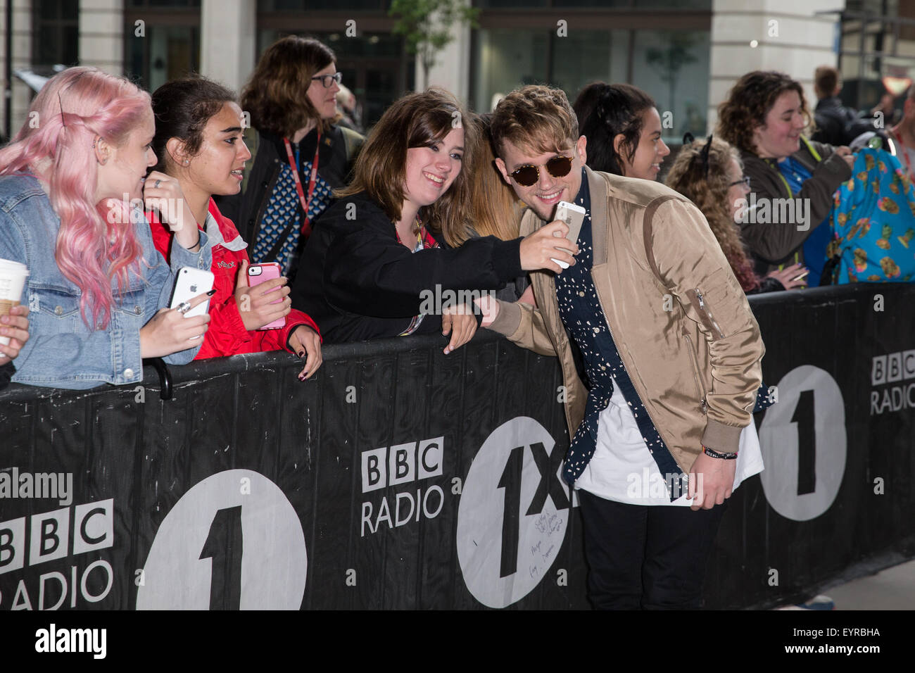 Rixton, Jake Roche, Charley Bagnall, Lewi Morgan, Danny Wilkin pictured arriving the Radio 1 studio to perform on the Live Lounge  Featuring: Rixton, Danny Wilkin Where: London, United Kingdom When: 02 Jun 2015 C Stock Photo