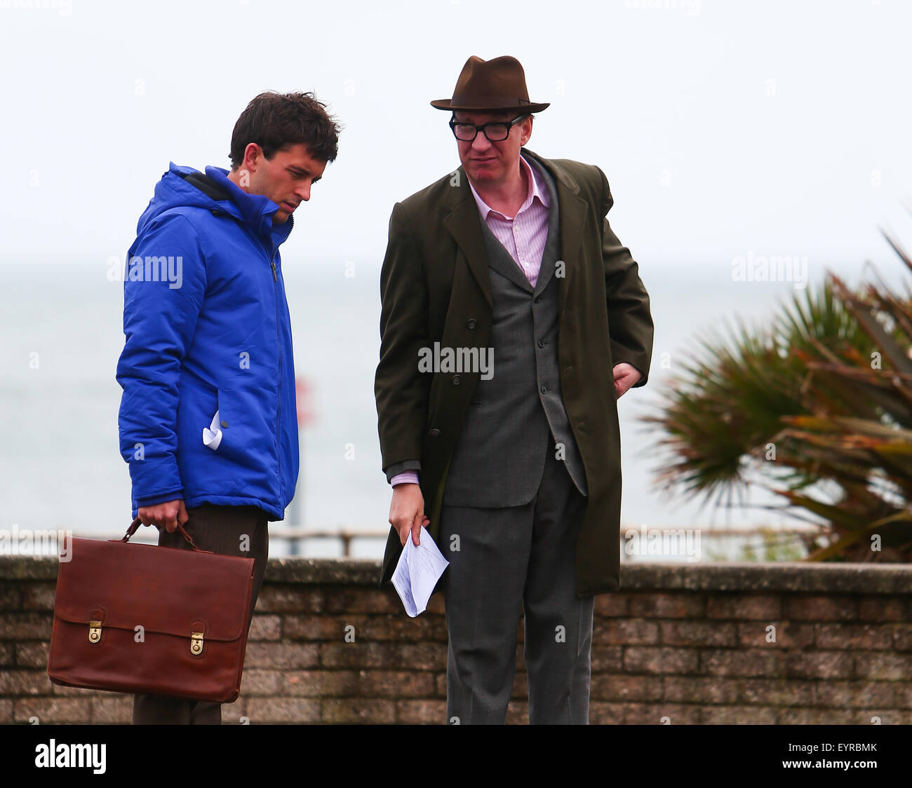 David Thewlis and Jonathan Bailey film a scene for the as yet untitled Donald Crowhurst biopic  Featuring: David Thewlis, Jonathan Bailey Where: Devon, United Kingdom When: 02 Jun 2015 C Stock Photo
