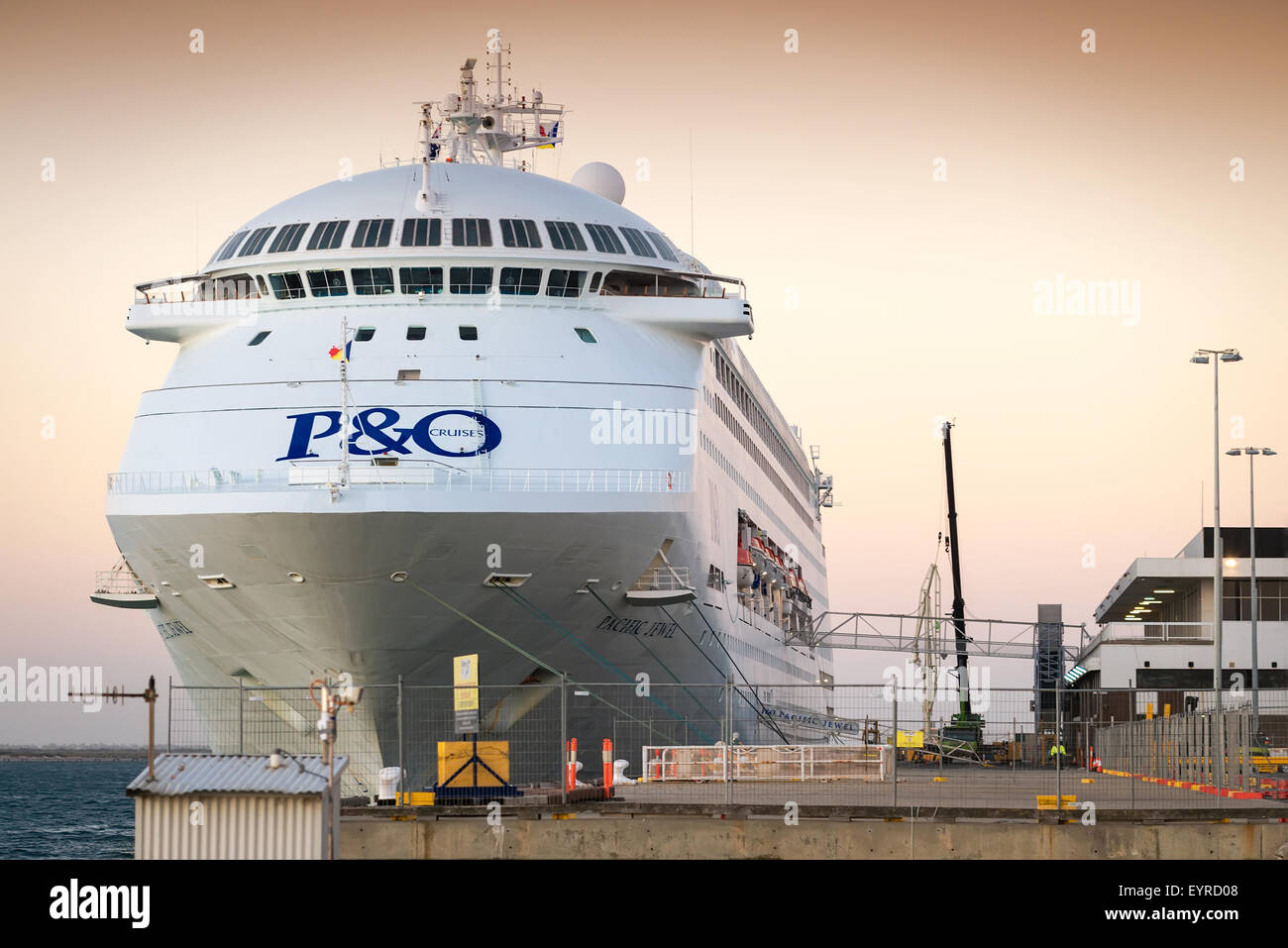 Adelaide, Australia - March 5, 2015: P&O Pacific Jewel cruise ship is docked at Port Adelaide to pick up passengers Stock Photo