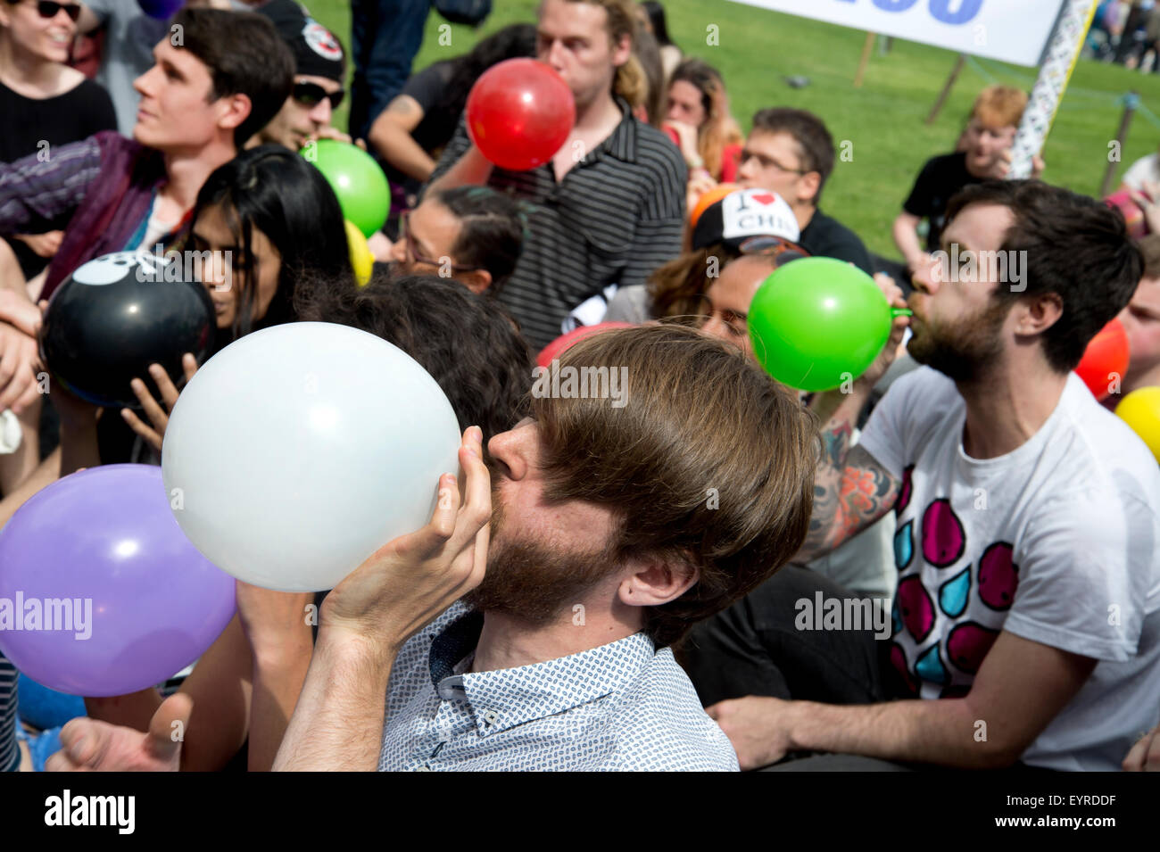 Nitrous Oxide  protest against the proposed Psychoactive Substances Bill. Participants inhale the gas Stock Photo