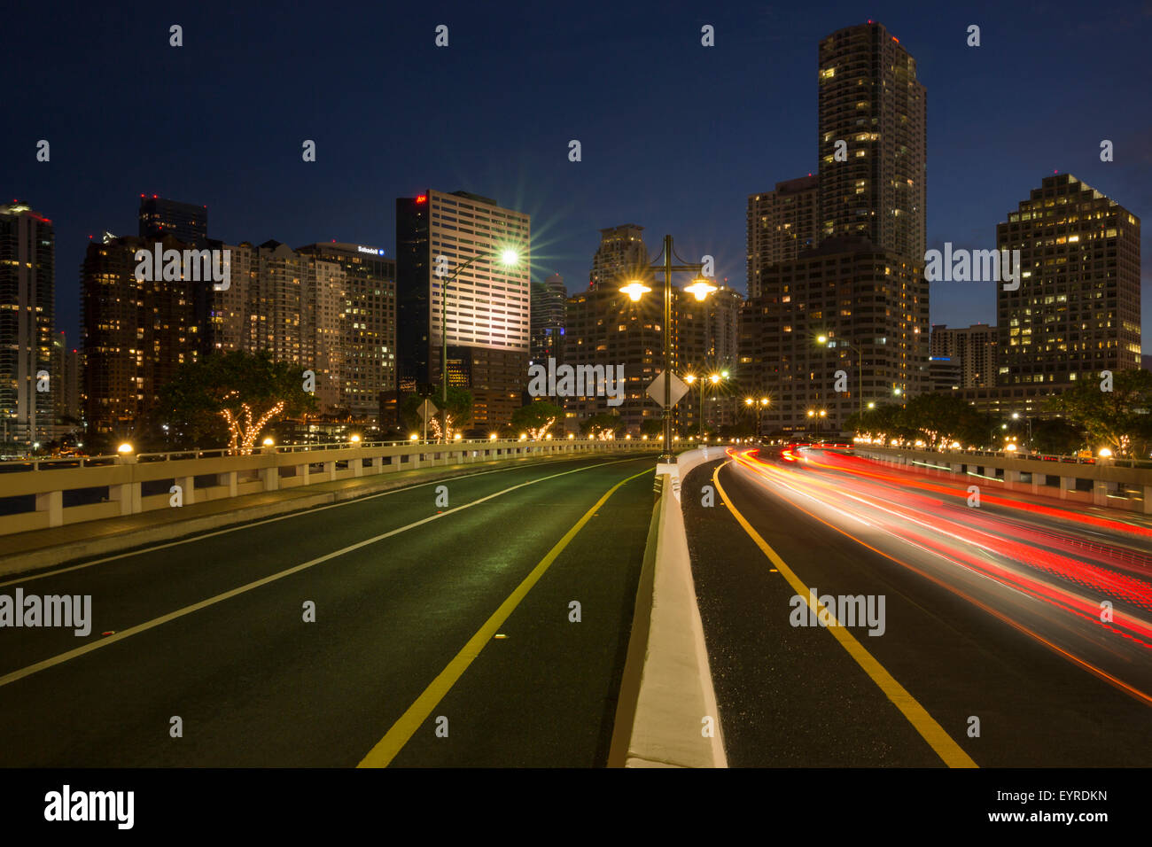 BRICKELL KEY DRIVE BRICKELL SKYLINE DOWNTOWN MIAMI FLORIDA USA Stock Photo