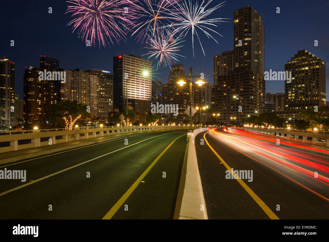 BRICKELL KEY DRIVE BRICKELL SKYLINE DOWNTOWN MIAMI FLORIDA USA Stock Photo