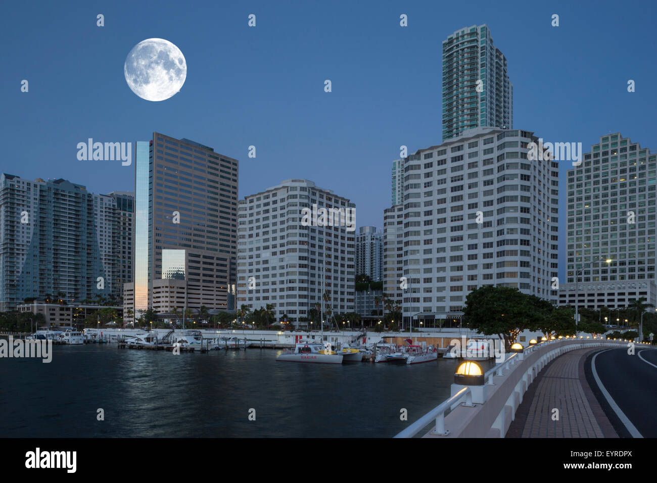Miami Key Bridge BRICKELL KEY DRIVE BRICKELL SKYLINE DOWNTOWN MIAMI FLORIDA USA Stock ...