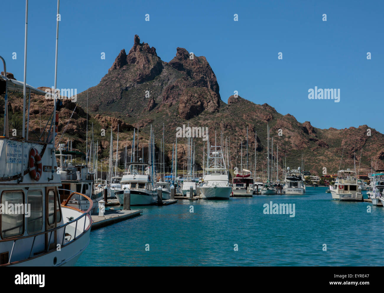 Many U.S. and Canadian expats launch their watercraft from the marina in San Carlos, Mexico near Mount Tetakawi Stock Photo