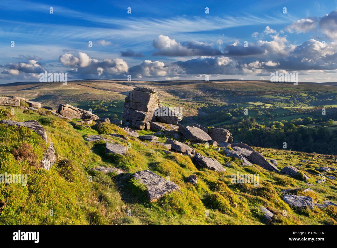 View from Yar Tor in Dartmoor National Park, Devon Stock Photo