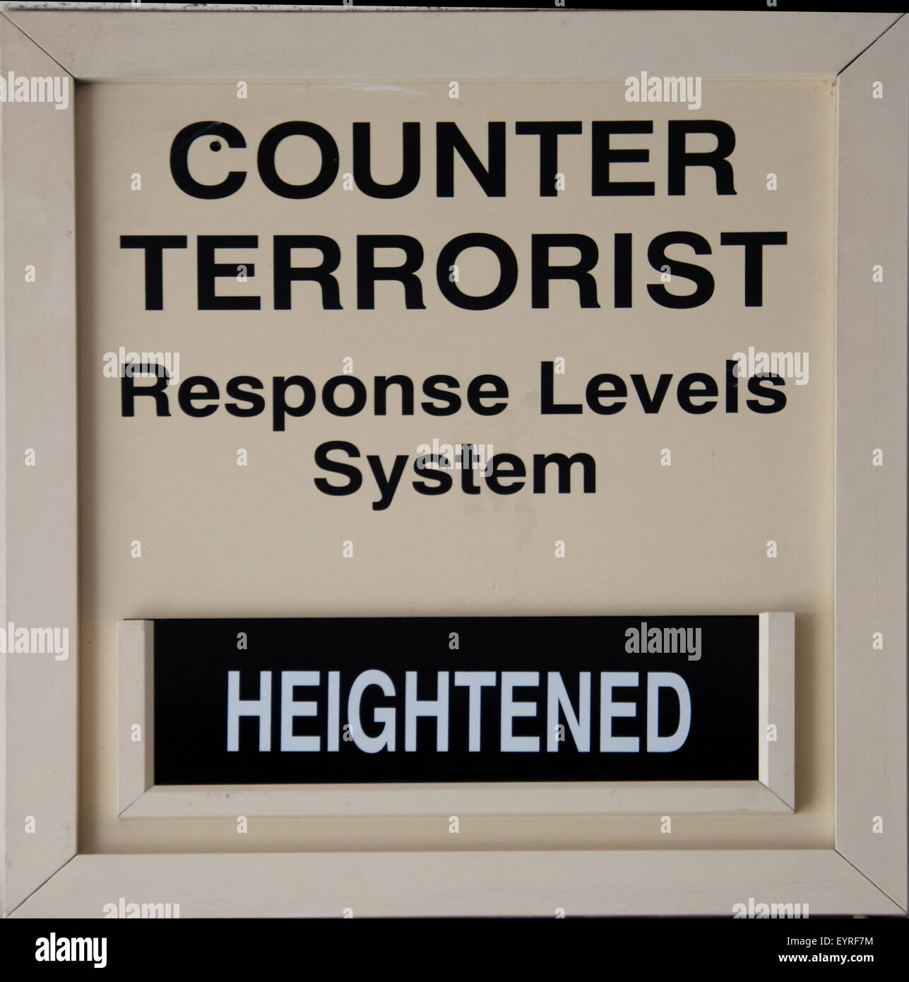 Counter terrorist board as displayed at UK military bases, replaces the bikini system. Stock Photo