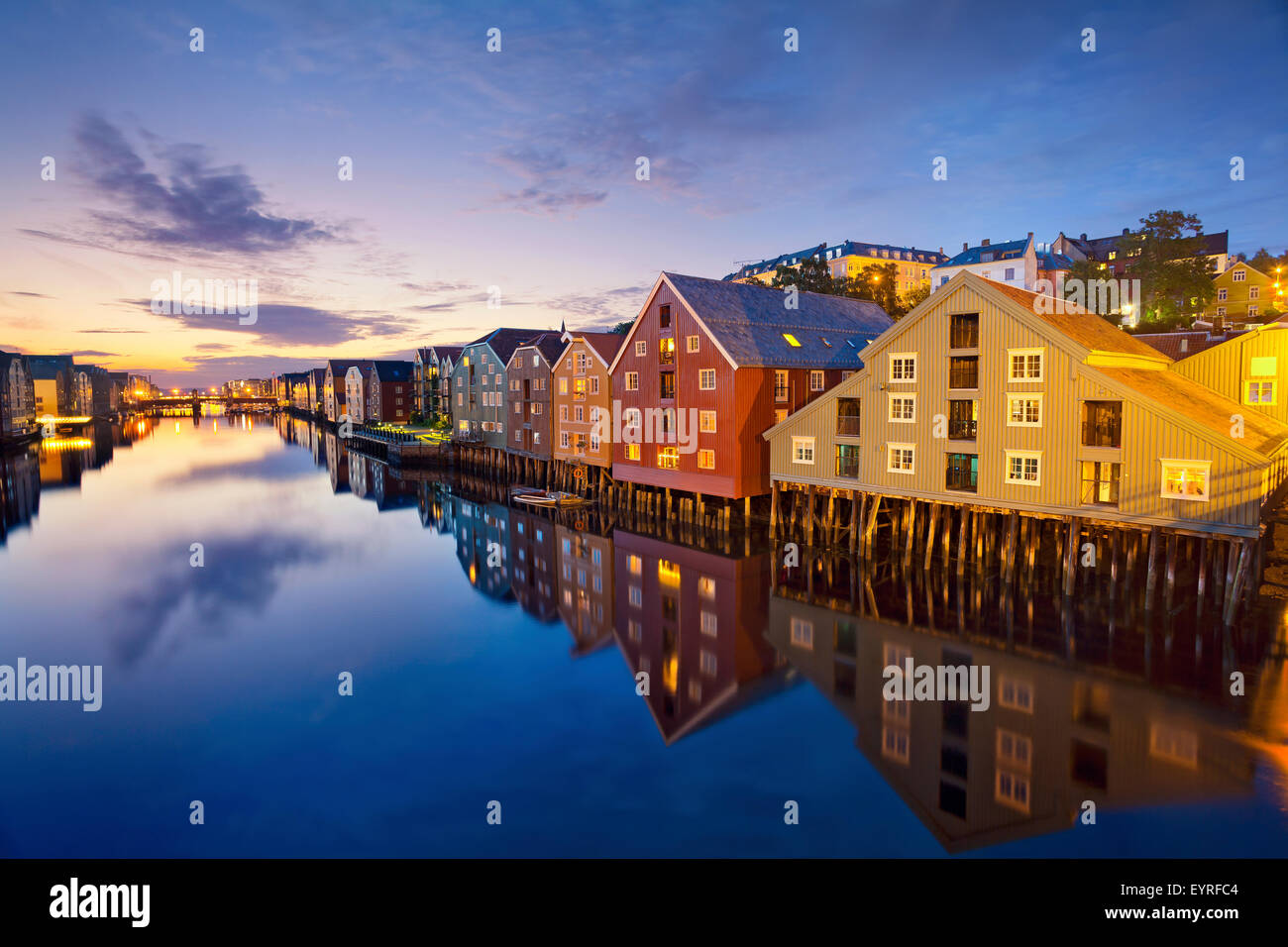 Trondheim. Image of norwegian city of Trondheim during twilight blue hour. Stock Photo
