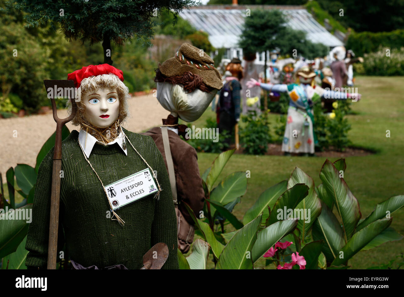 Scarecrows designed by the WI celebrating 100 years of the Women's Institute at Lullingstone Castle in Kent Stock Photo