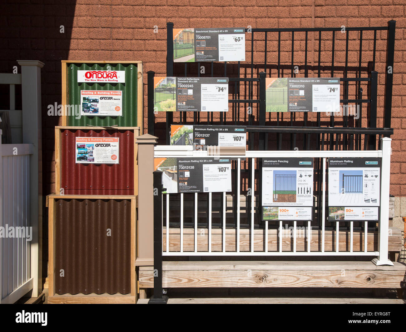 Fencing on display at a Home Depot Stock Photo