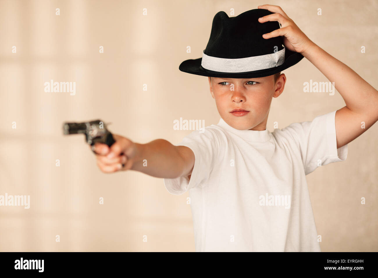 little boy with gun Stock Photo