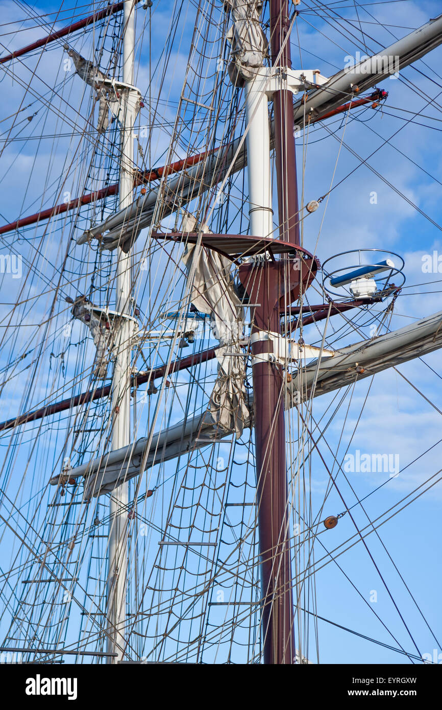 Two masts with rigging of big sailing vessels Stock Photo Alamy