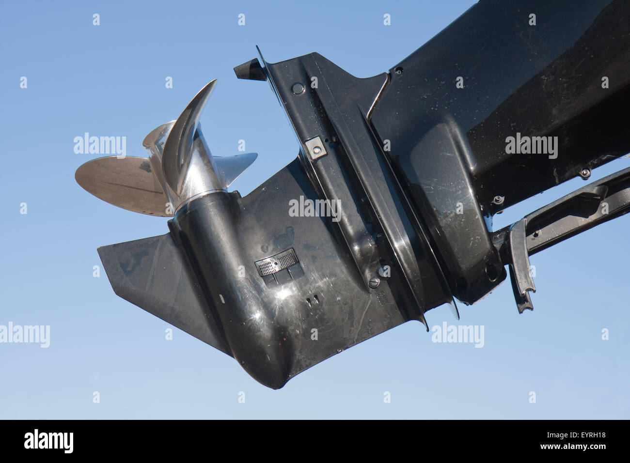 Screw of a motor boat against a blue sky Stock Photo