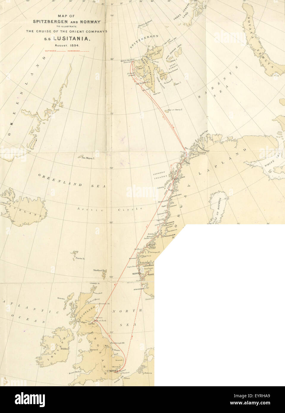 Map '.' extracted from Flickr ID 11225940915 Image taken from page 77 of 'Spitzbergen and Norway in Stock Photo
