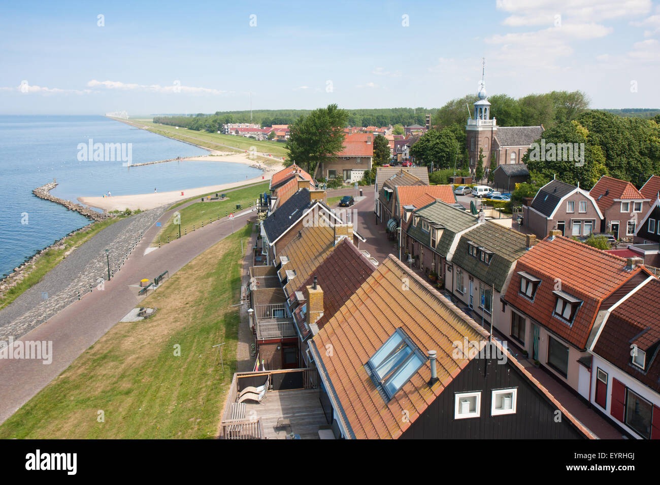 Seafront of a Dutch fishing village seen from the Lighthouse Stock Photo