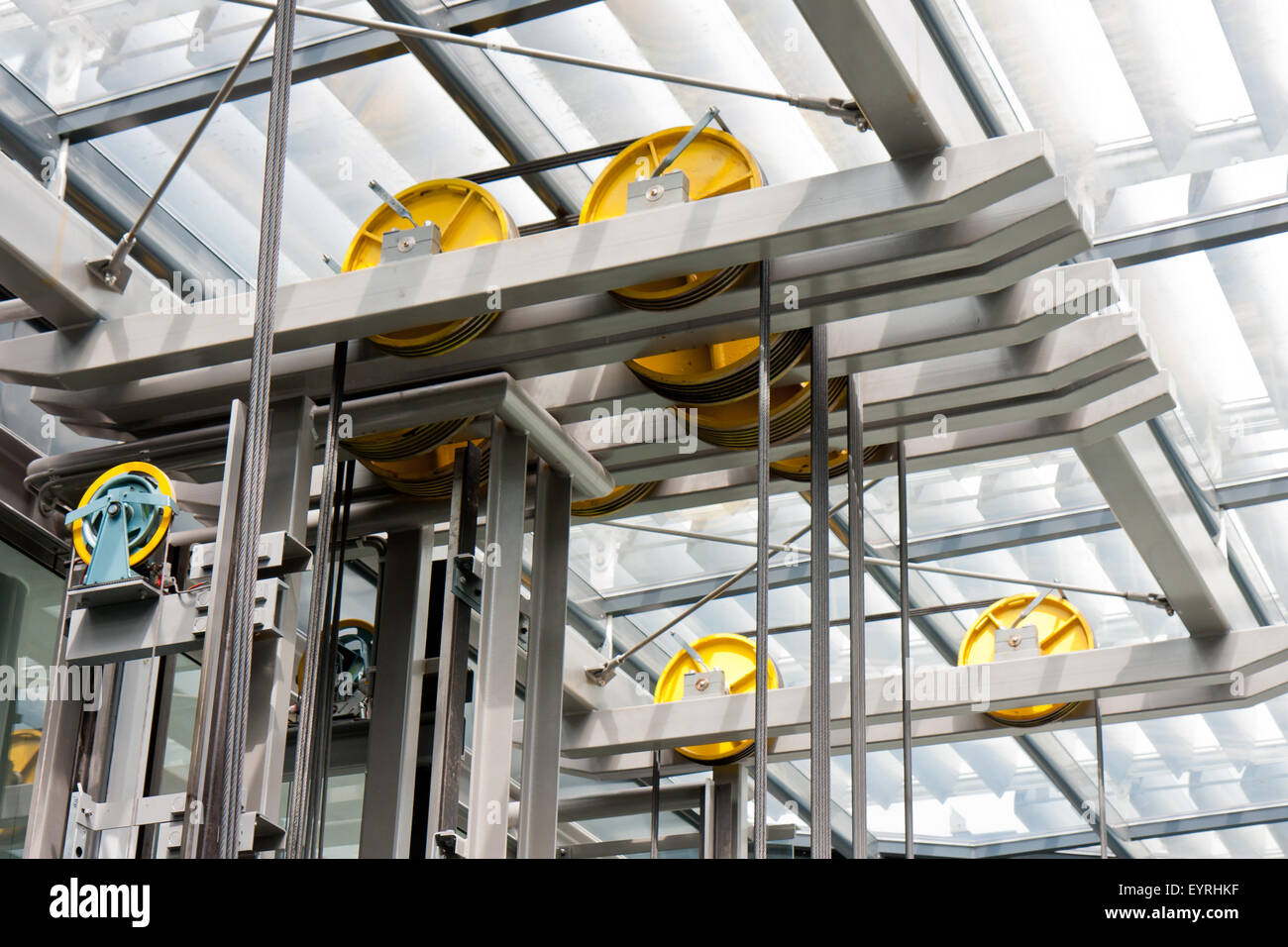Holding frame of an open steel lift shaft in a modern building Stock Photo