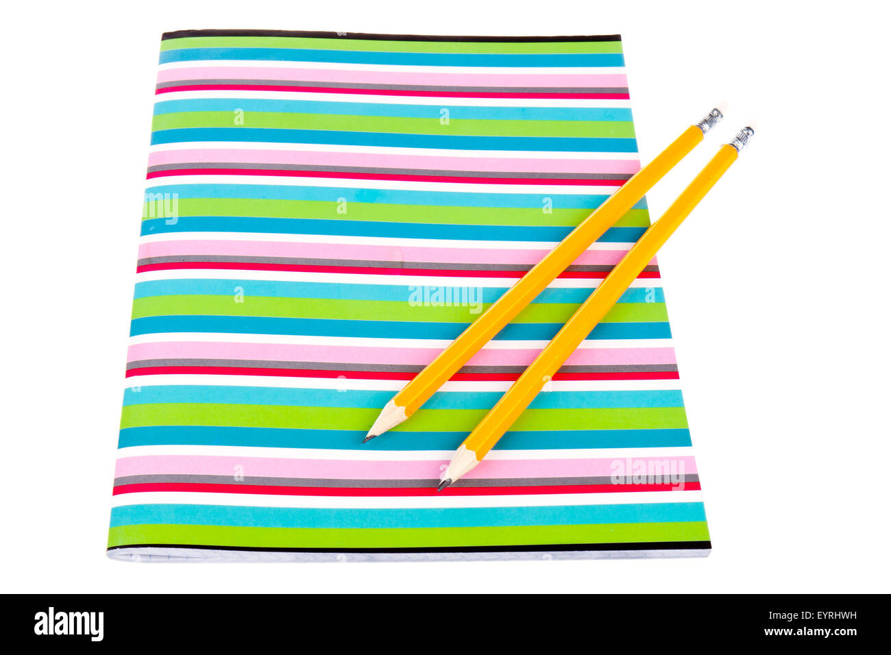 Colorful exercise book with wooden pencils Stock Photo