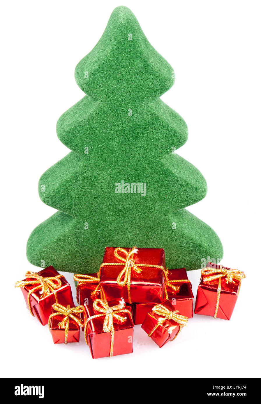Christmas tree with gifts, isolated on white Stock Photo - Alamy