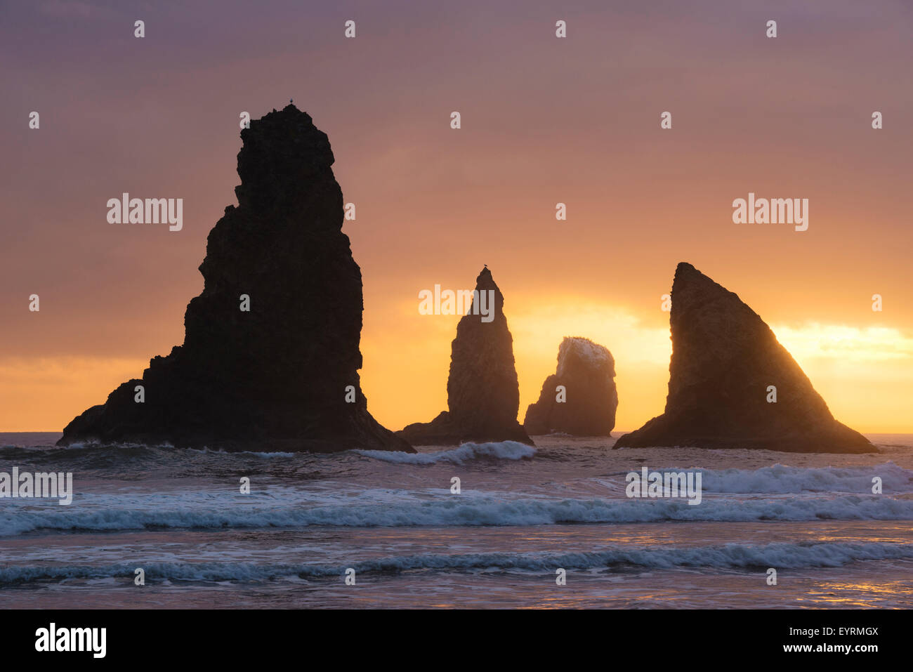 The USA, America, rocks, Oregon, coast, waves, sea, light, backlight ...