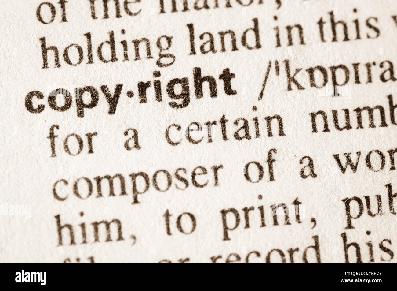 Definition of word copyright in dictionary Stock Photo Alamy