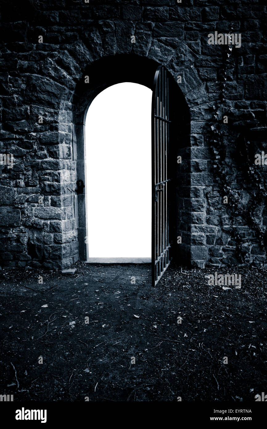 Open door in castle wall Stock Photo Alamy