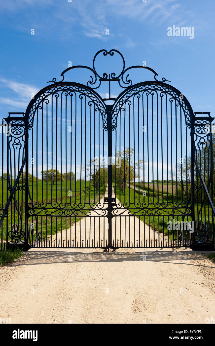 forged castle gate, Château diggingoine, France Stock Photo