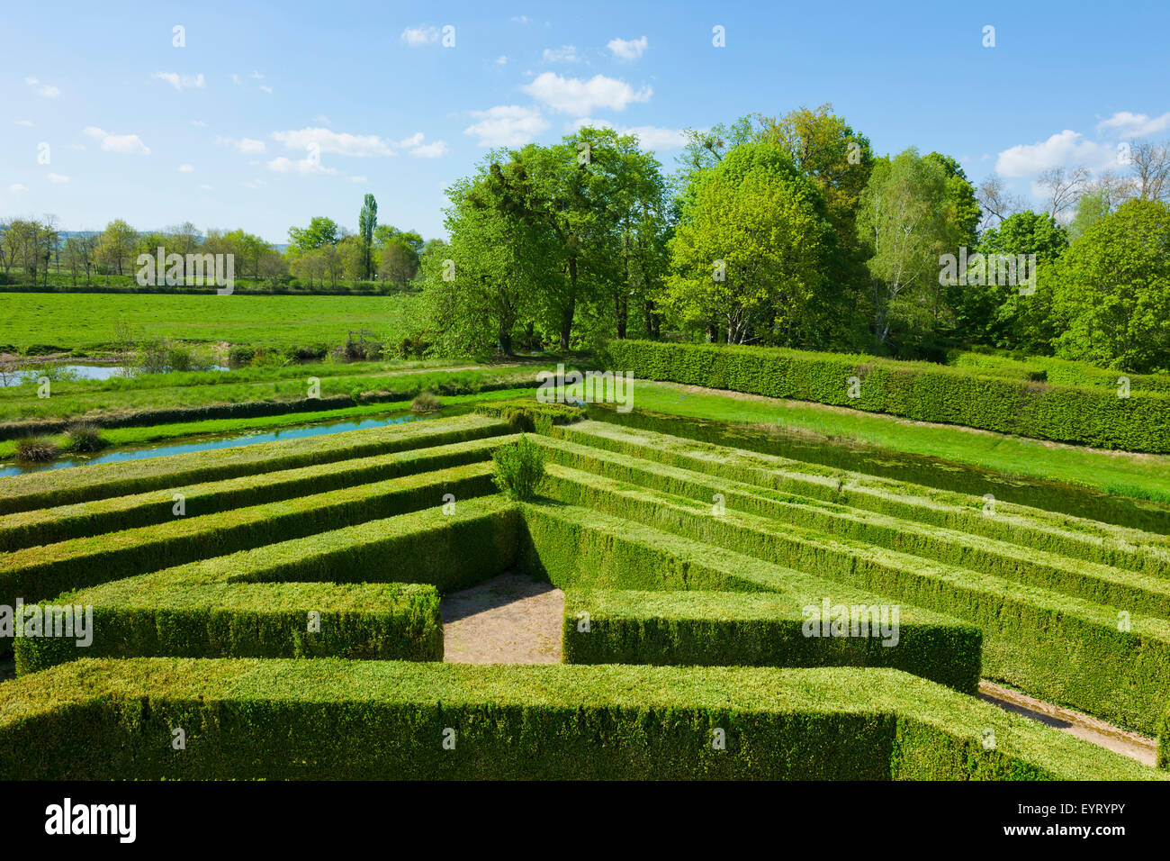 Chateau Cormatin, castle grounds with labyrinth, France Stock Photo