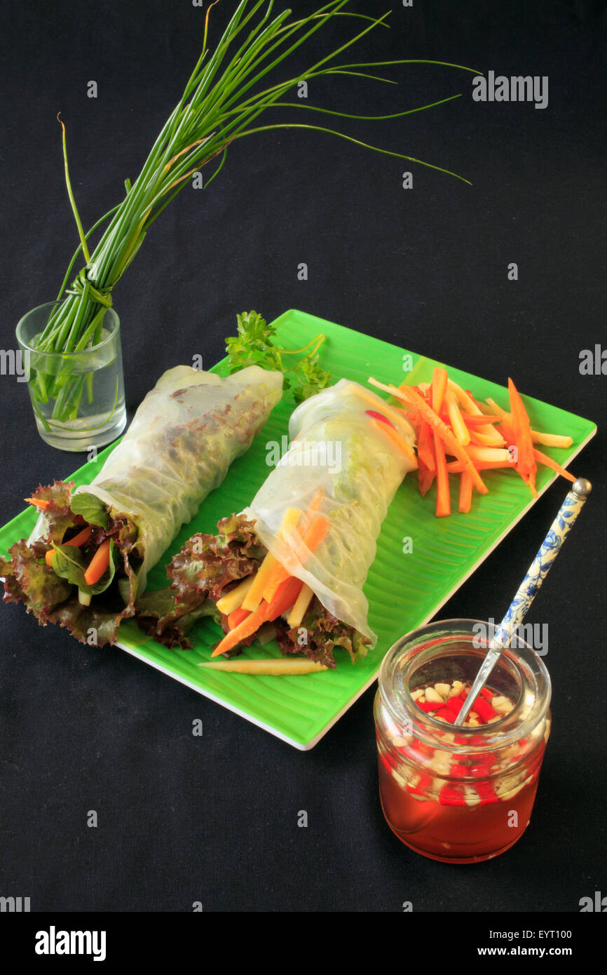 Vietnamese roasted fish, spring rolls, fish sauce Stock Photo Alamy