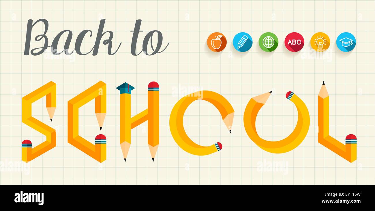 Back to school banner with creative letters pencil shape illustration.  Ideal for web banner, education book cover and print Stock Vector Image &  Art - Alamy