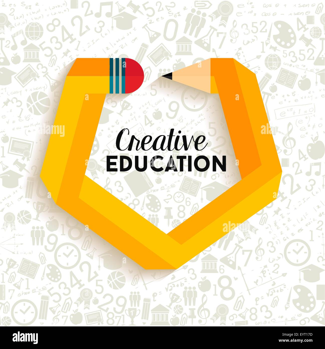 Creative education concept illustration with impossible pencil shape. Back to school icons seamless pattern background. Stock Vector