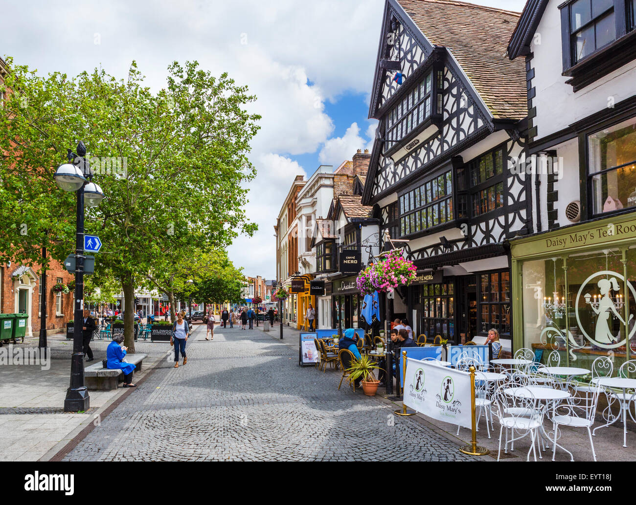 Shops and cafes on Fore Street in the town centre, Taunton, Somerset, England, UK Stock Photo