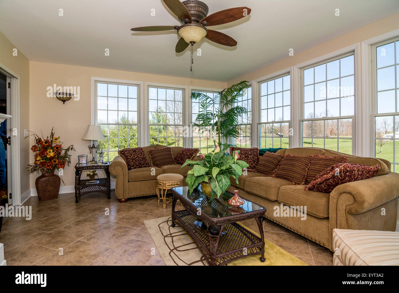 Sun room in an American middle class house Stock Photo