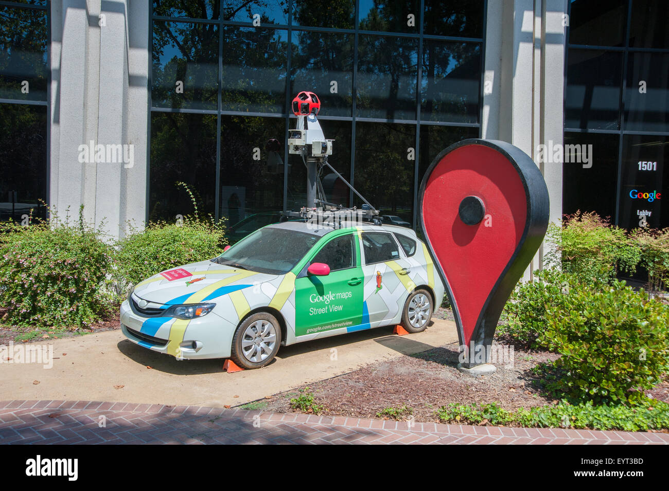 MOUNTAIN VIEW, CA - AUGUST 1, 2015: Google's Street View car on display at Google headquarters in Mountain View, California on A Stock Photo