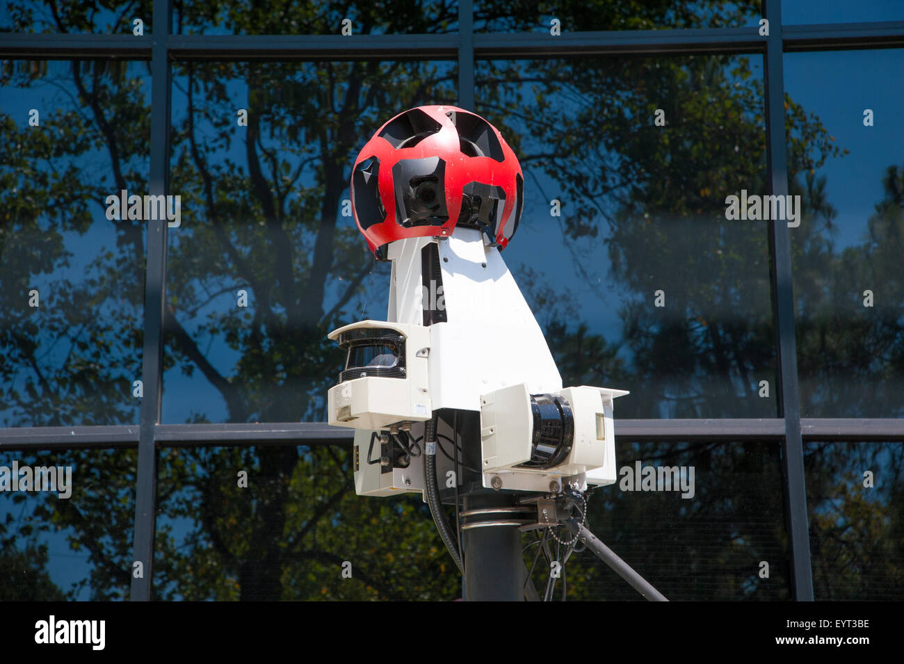 MOUNTAIN VIEW, CA - AUGUST 1, 2015: Google's Street View cameras mounted ona car on display at Google headquarters in Mountain V Stock Photo