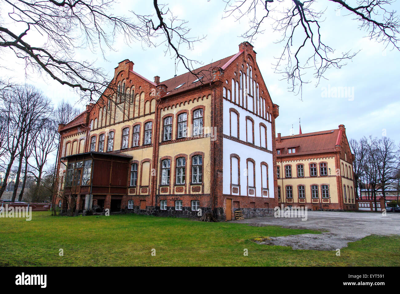 PARNU, ESTONIA APRIL 26, 2015 View of old retro house building with