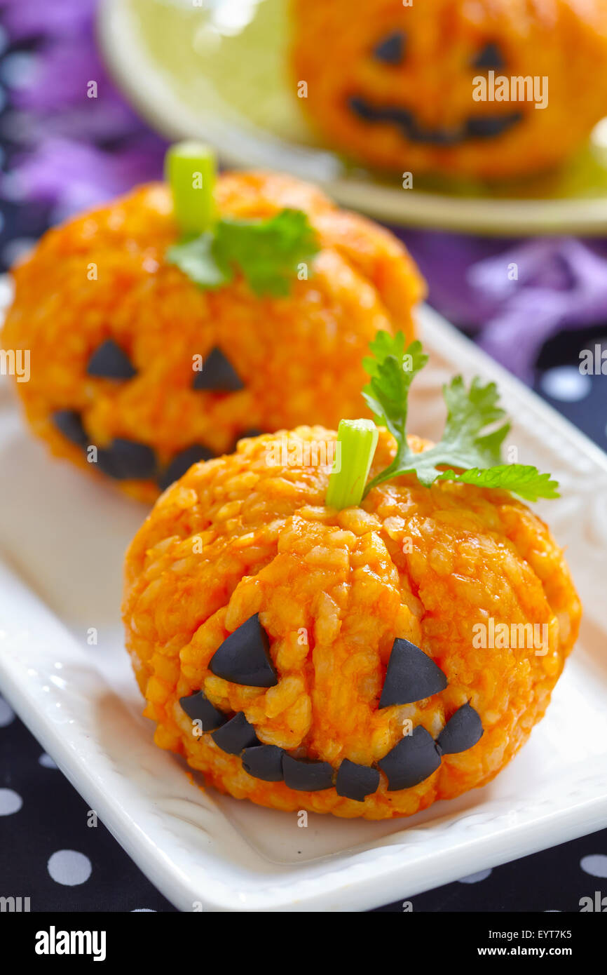 Pumpkin Rice Ball Jack O Lanterns for Halloween party Stock Photo Alamy