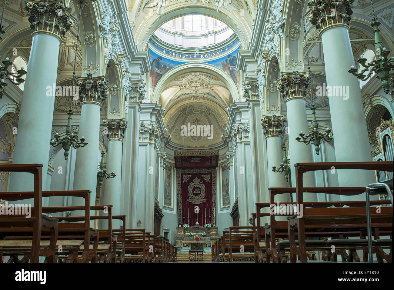 Chancel, altar and apse in Cathedral of San Giovanni Battista in Ragusa, Val di Noto. Sicily, Italy. Stock Photo