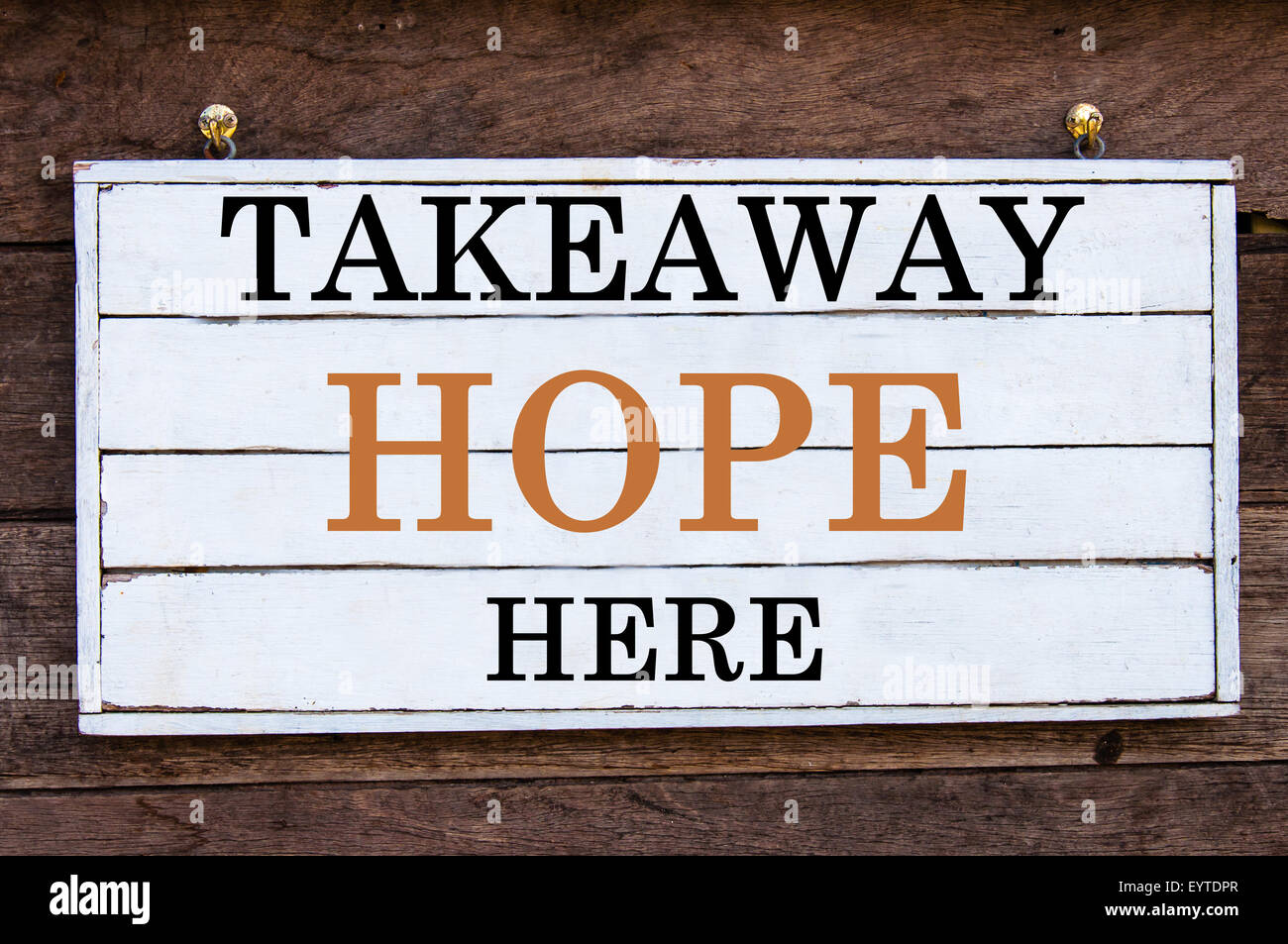 Takeaway Hope Here Inspirational message written on vintage wooden board. Motivation concept image Stock Photo
