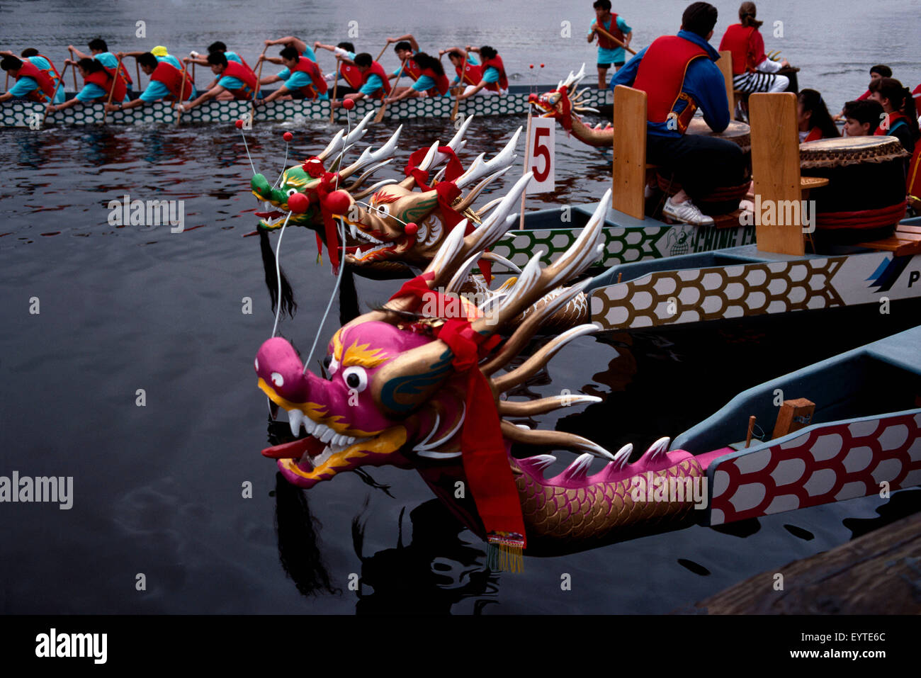 Dragon Boat Race in False Creek, at Alcan Dragon Boat Festival, Vancouver, British Columbia, Canada Stock Photo