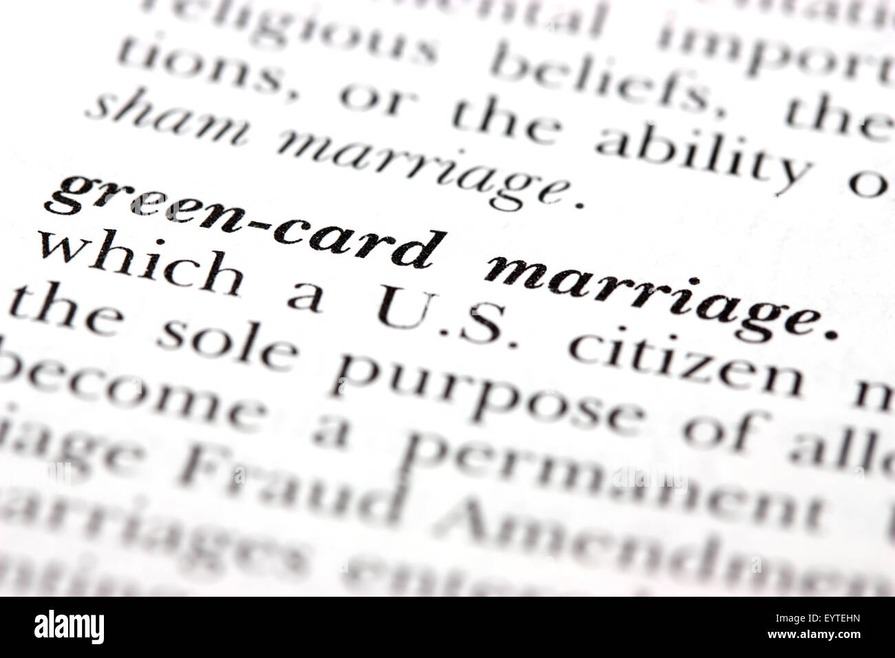 Dictionary word Green-card marriage Stock Photo