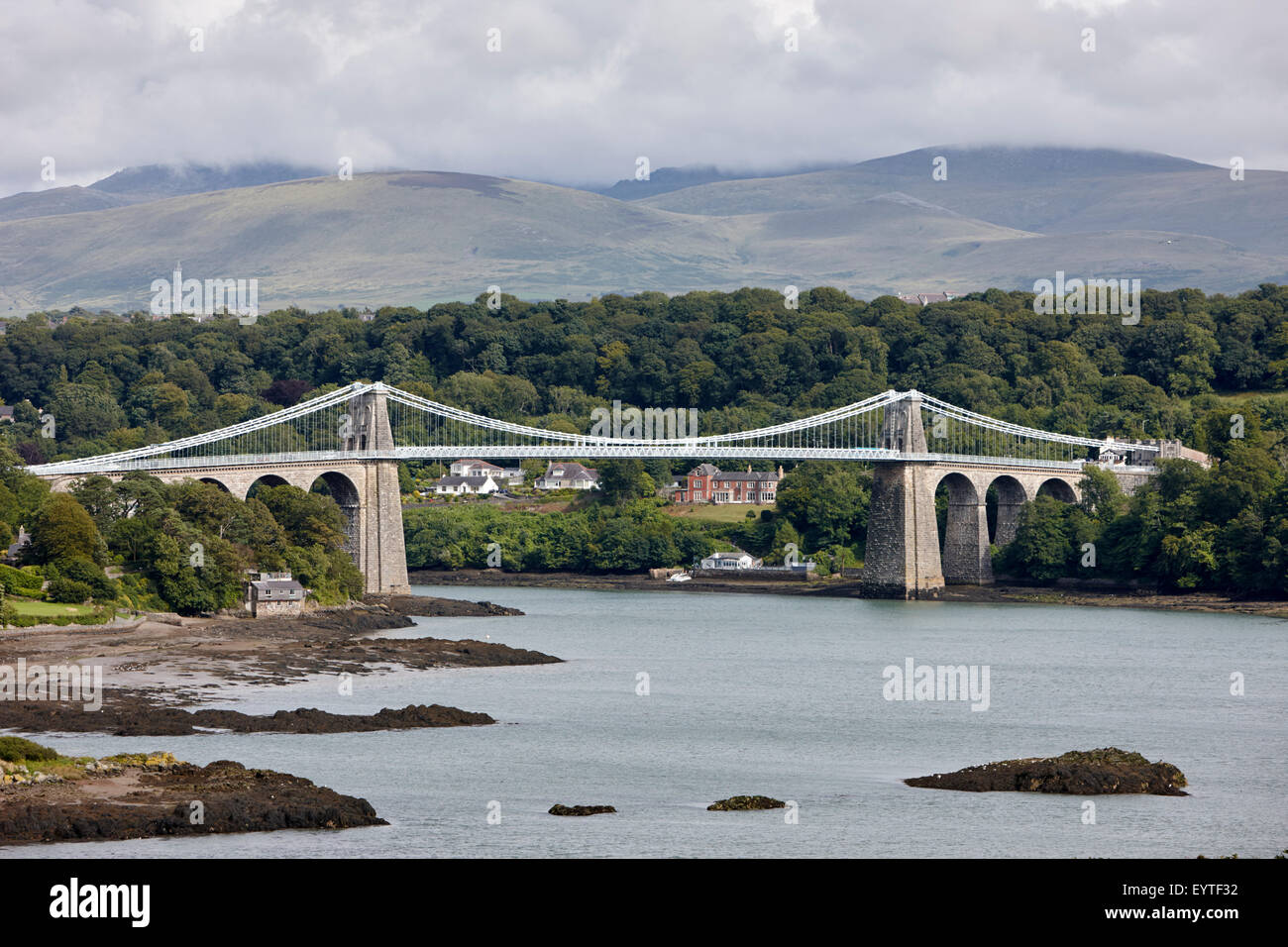 Menai Bridge across the menai straits angelsey wales Stock Photo Alamy