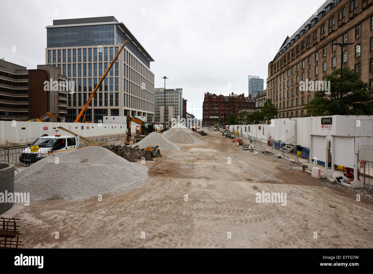 ongoing tram works and st peters square redevelopment Manchester city centre uk Stock Photo