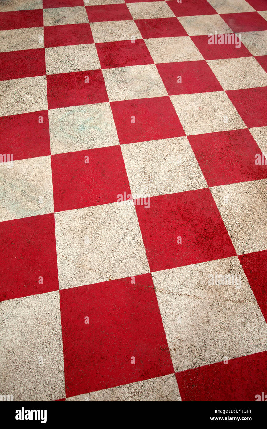 Painting, floor, redwhite, square sample, culture, exhibition Stock Photo Alamy