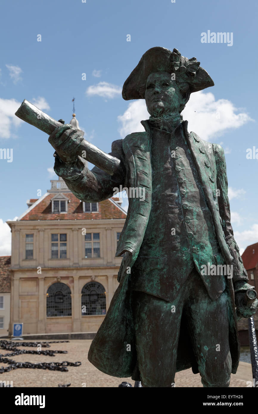 Bronze statue of Captain George Vancouver at Purfleet Quay, Kings Lynn ...