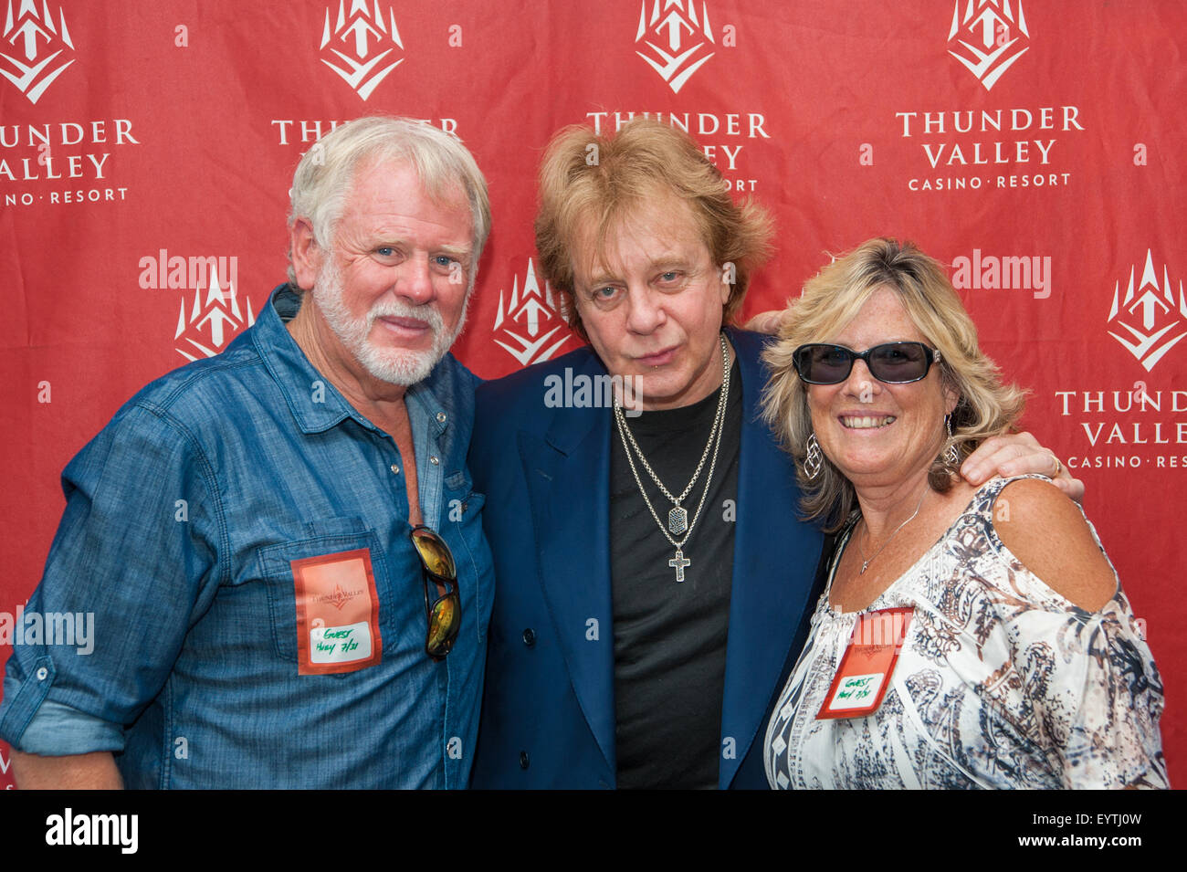 LINCOLN, CA - July 31: Eddie Money poses with Steve and Kathy Orsi at Thunder Valley Casino Resort in in Lincoln, California on Stock Photo