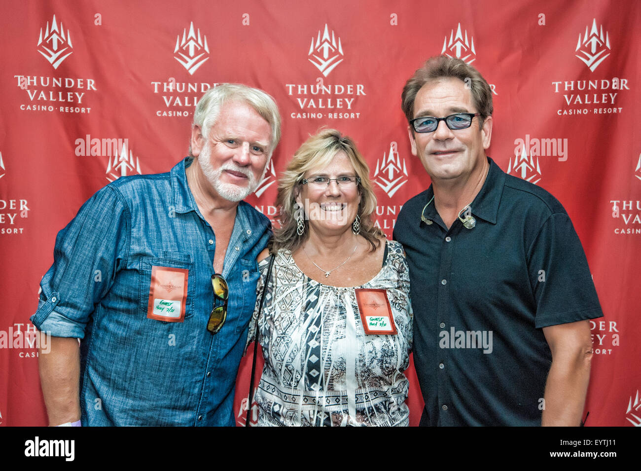 LINCOLN, CA - July 31: Huey Lewis poses with Steve and Kathy at Thunder Valley Casino Resort in in Lincoln, California on July 3 Stock Photo