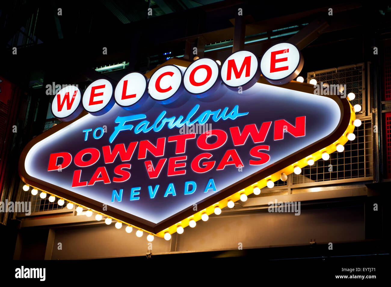 Welcome to Fabulous Downtown Las Vegas Sign, Fremont Street, Las Vegas, Nevada Stock Photo