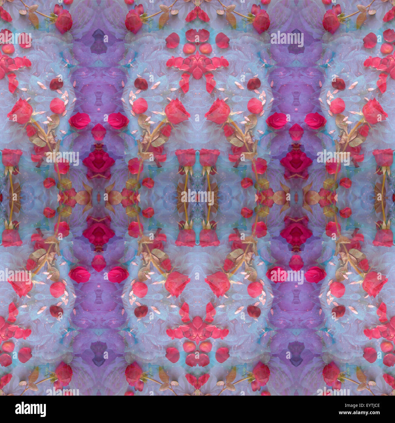symmetrical photomontage of red roses and floral ornaments Stock Photo ...