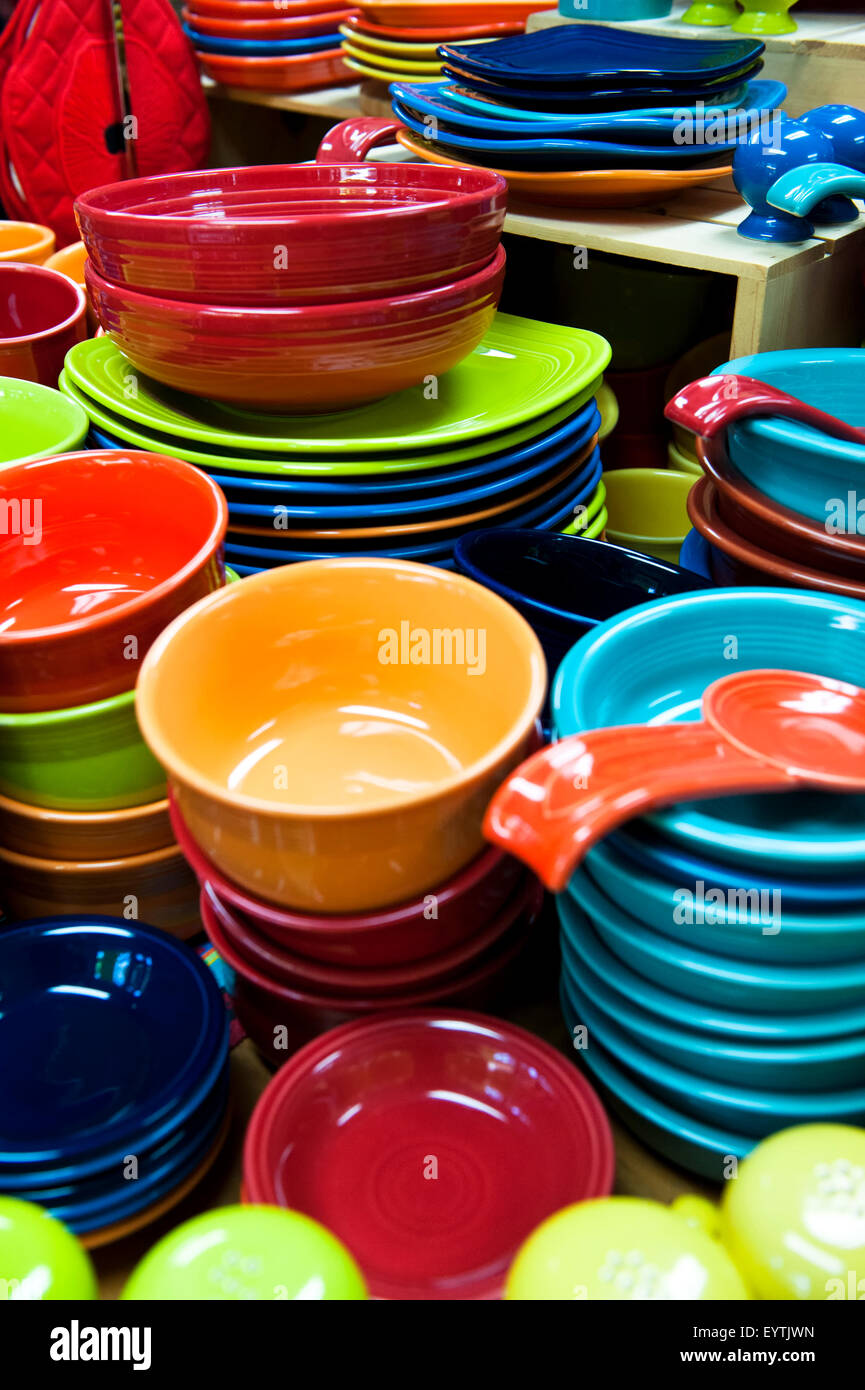 Colorful Pottery Dishes Stacked up Stock Photo