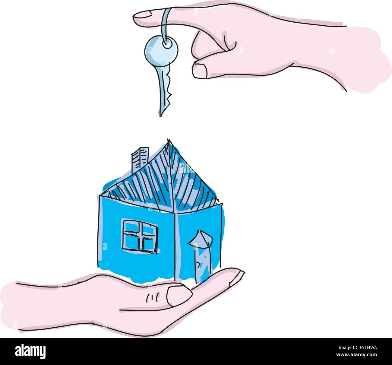 Drawn hands holding house with key Stock Vector Image & Art - Alamy